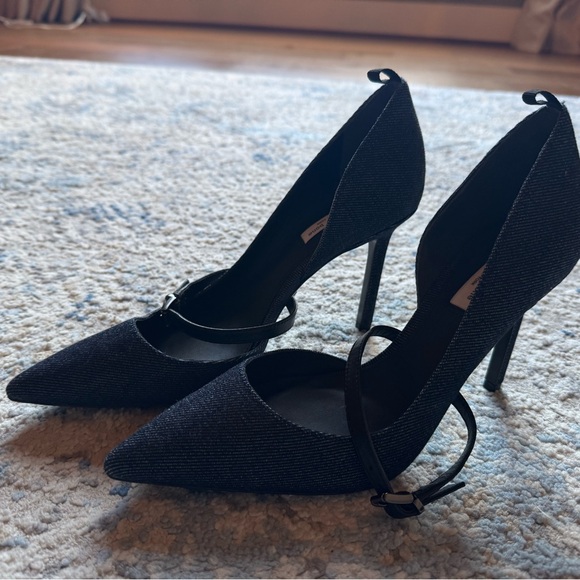 Rag & Bone Raw Denim D'Orsay Heels with Leather Strap. NEW - Picture 2 of 7